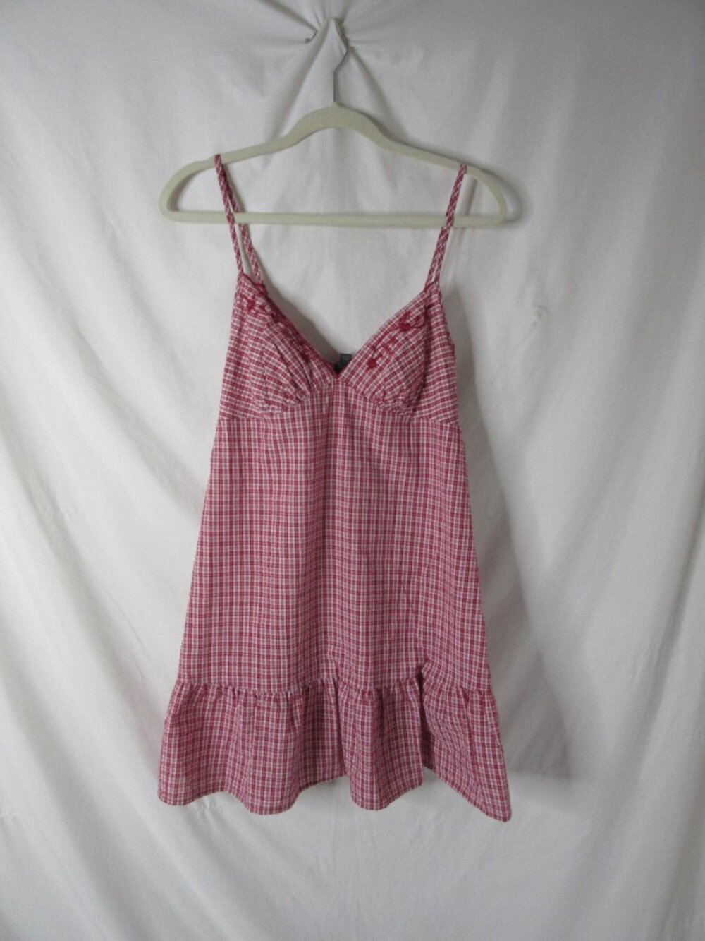 Wild Fable Mini Sun Dress Red White Check Plaid Embroidery Ruffle Size Small NWT - Picture 8 of 8
